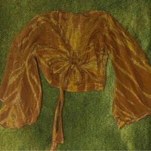 earthy yellow tie dye bell sleeve top